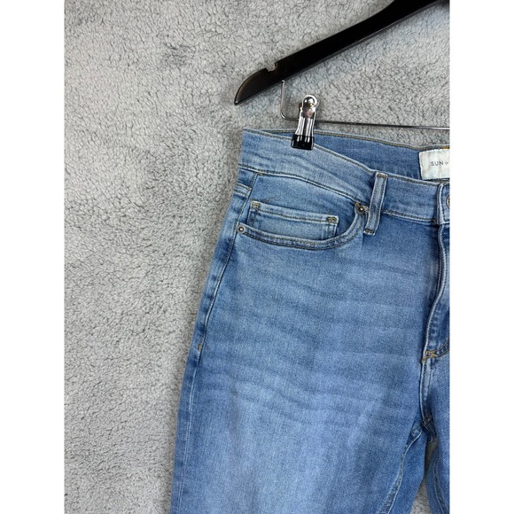 Sun + Stone Jeans Mens 33x32 Blue Distressed Patched Stretch Regular Fit - Picture 4 of 16